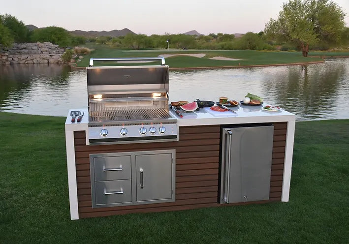 Professional Shiplap Outdoor Kitchen KoKoMo Grill with Waterfall Edge