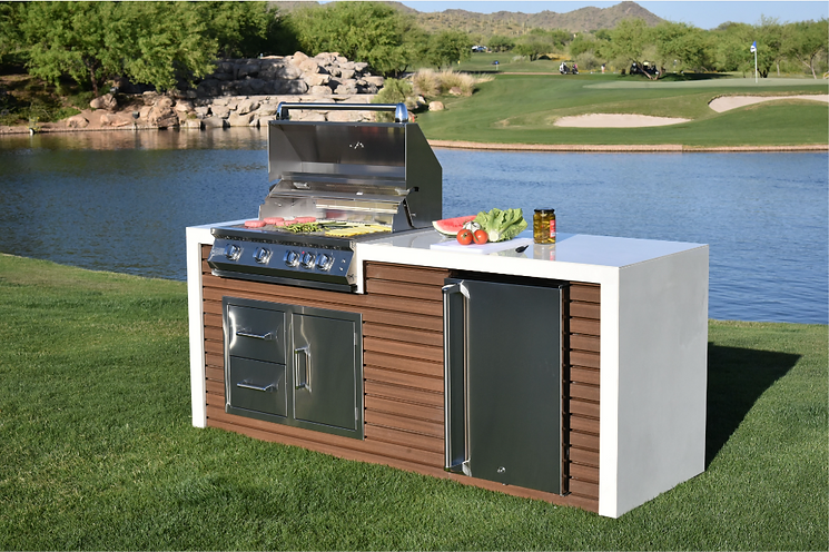 Professional Shiplap Outdoor Kitchen KoKoMo Grill with Waterfall Edge