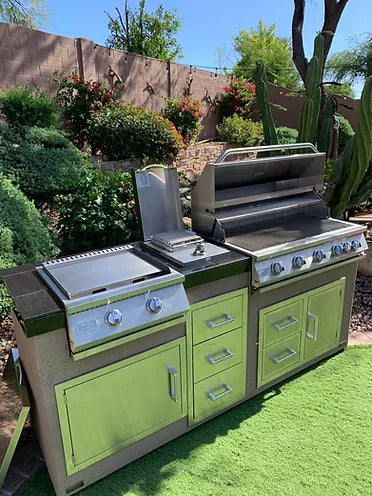 Outdoor Kitchen | KoKoMo-Teppanyaki | Griddle | Built In BBQ Grill with Side Burner | Storage Drawers - 7ft 6in