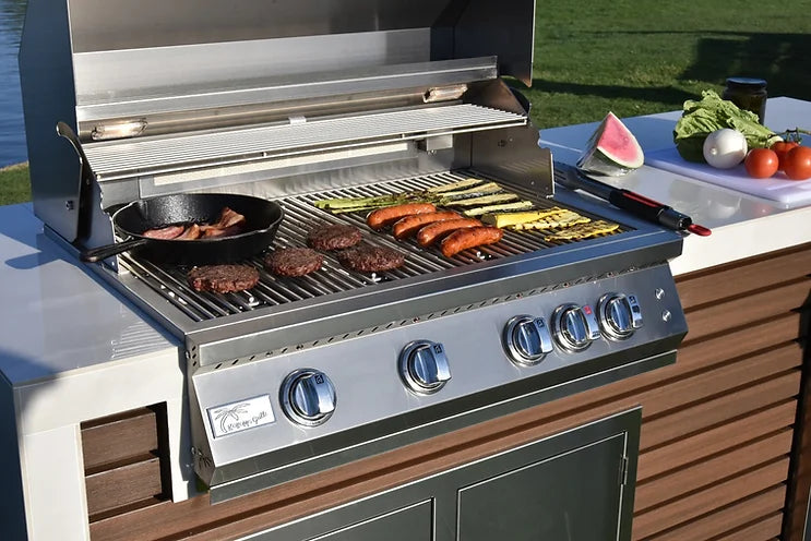 Professional Shiplap Outdoor Kitchen KoKoMo Grill with Waterfall Edge