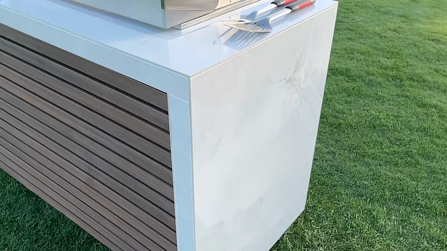 Professional Shiplap Outdoor Kitchen KoKoMo Grill with Waterfall Edge