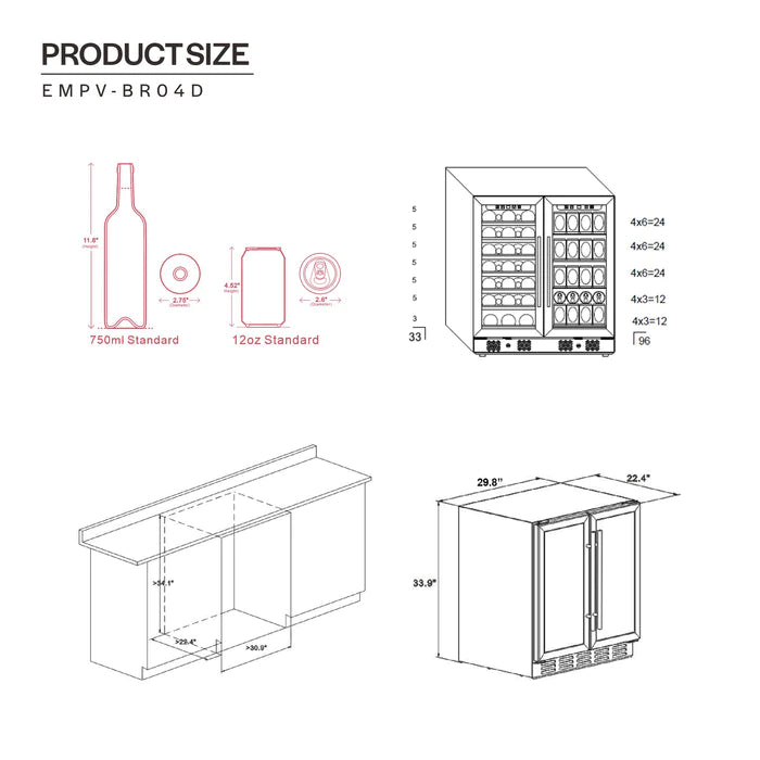 Empava - BR04D 30.5" Dual Zone Wine and Beer Fridge Beverage Cooler