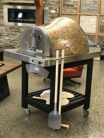 HPC - Hybrid Gas/Wood Forno Pizza Oven with Black Cart & Mosaic Tiles